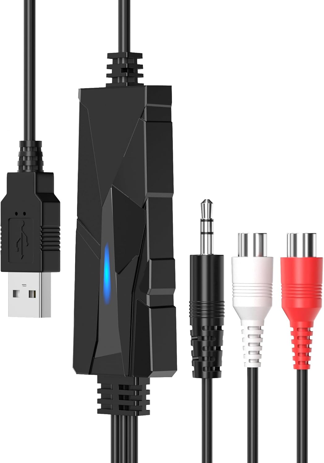 DriverGenius AudioXfer USB Audio Capture Card Device | Convert Analog Cassette Audio to Digital MP3 with 3.5mm/RCA Inputs | Compatible with PC, Mac & Linux (AV202-B, 1-Pack)