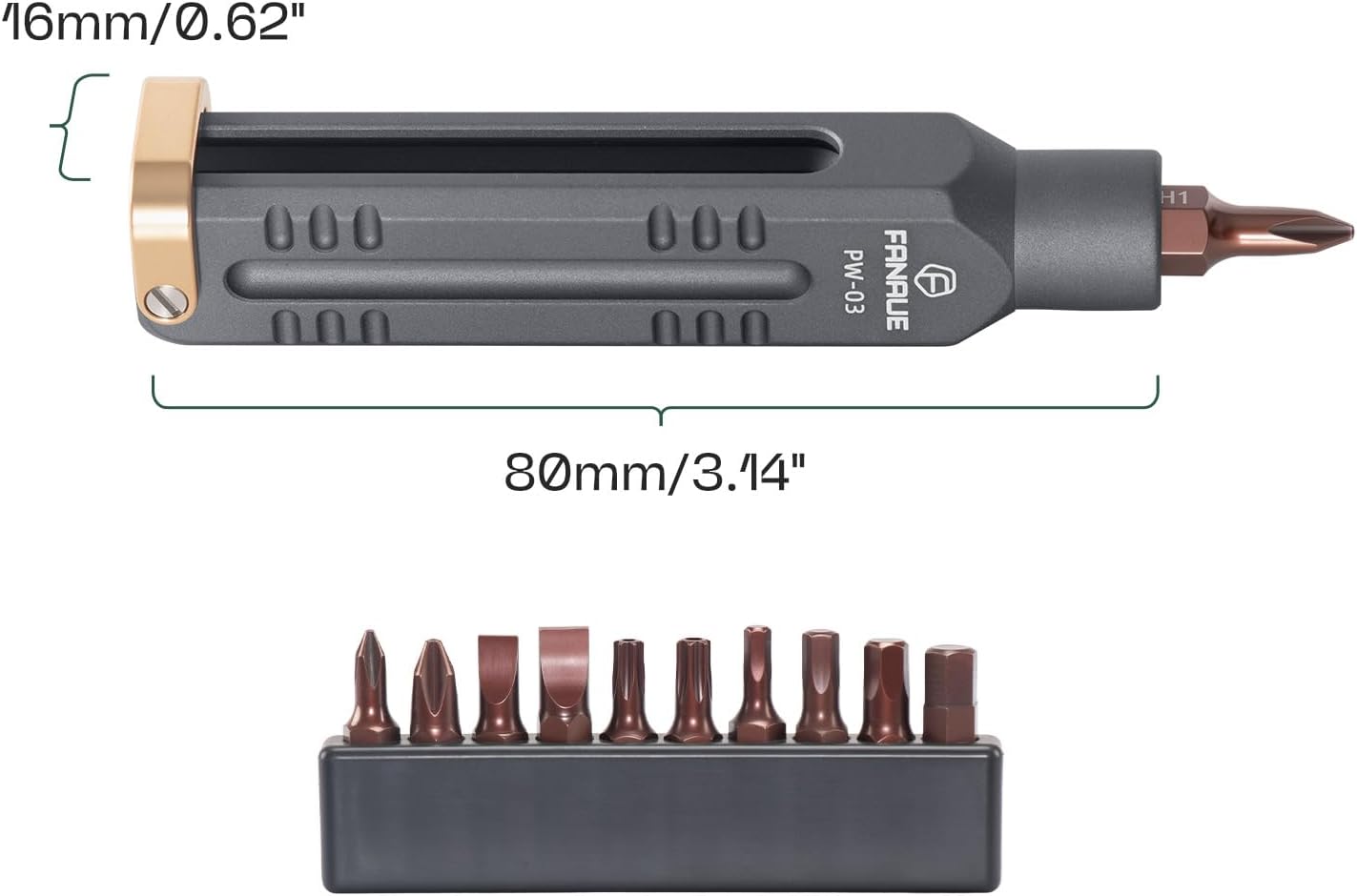 FANAUE EDC Precision Screwdriver Set, Magnetic Mini Screw Driver with 10 S2 Steel Bits & Portable Aluminum Handle, Compact Multi-Bit Pocket Tool for Electronics, Household Fixes, and DIY Projects