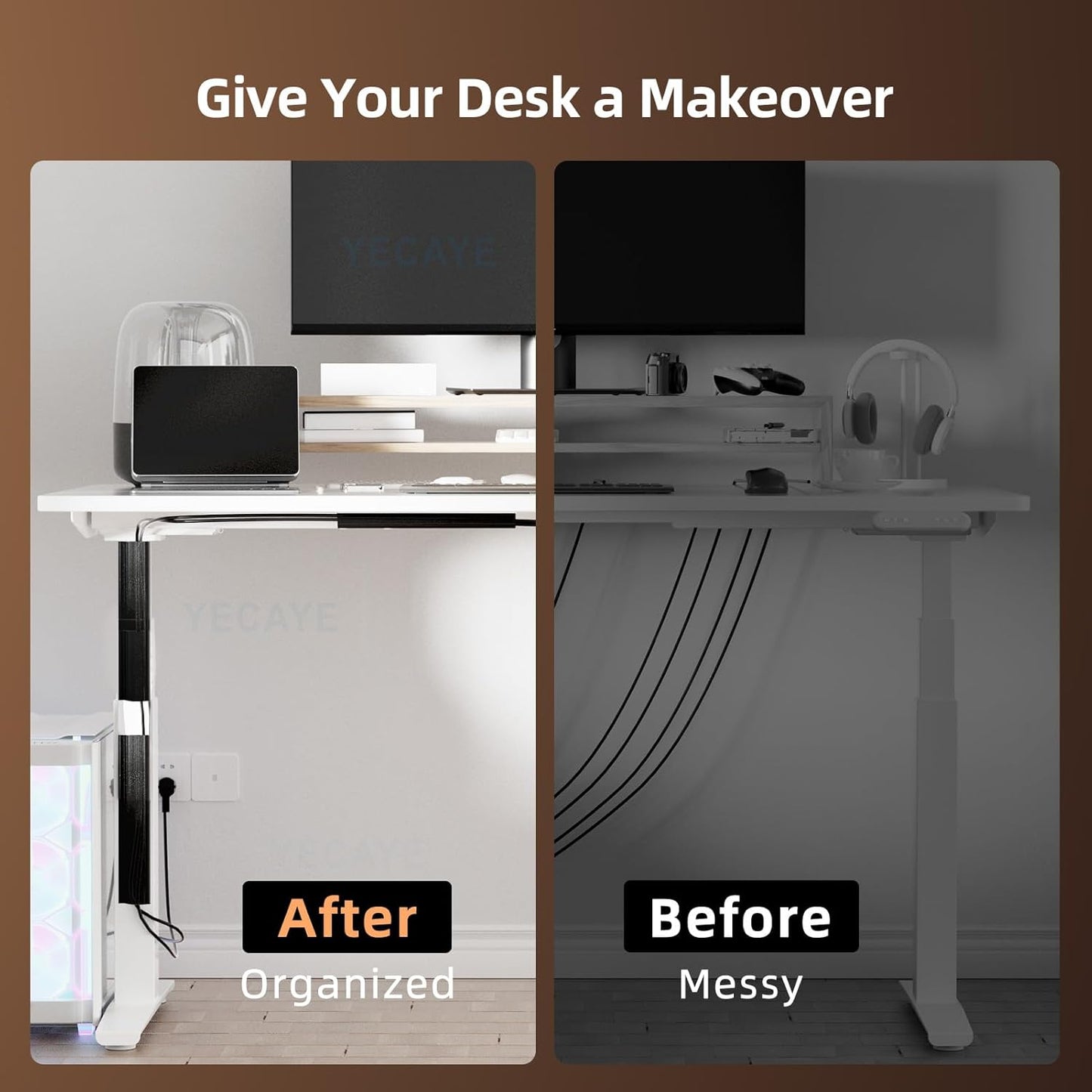 YECAYE Cable Management, 6 Pack, Black | Cord Organizer;Adhesive Mount;No-Drill Under Desk Wire Management;for Home Office;Baby proofing