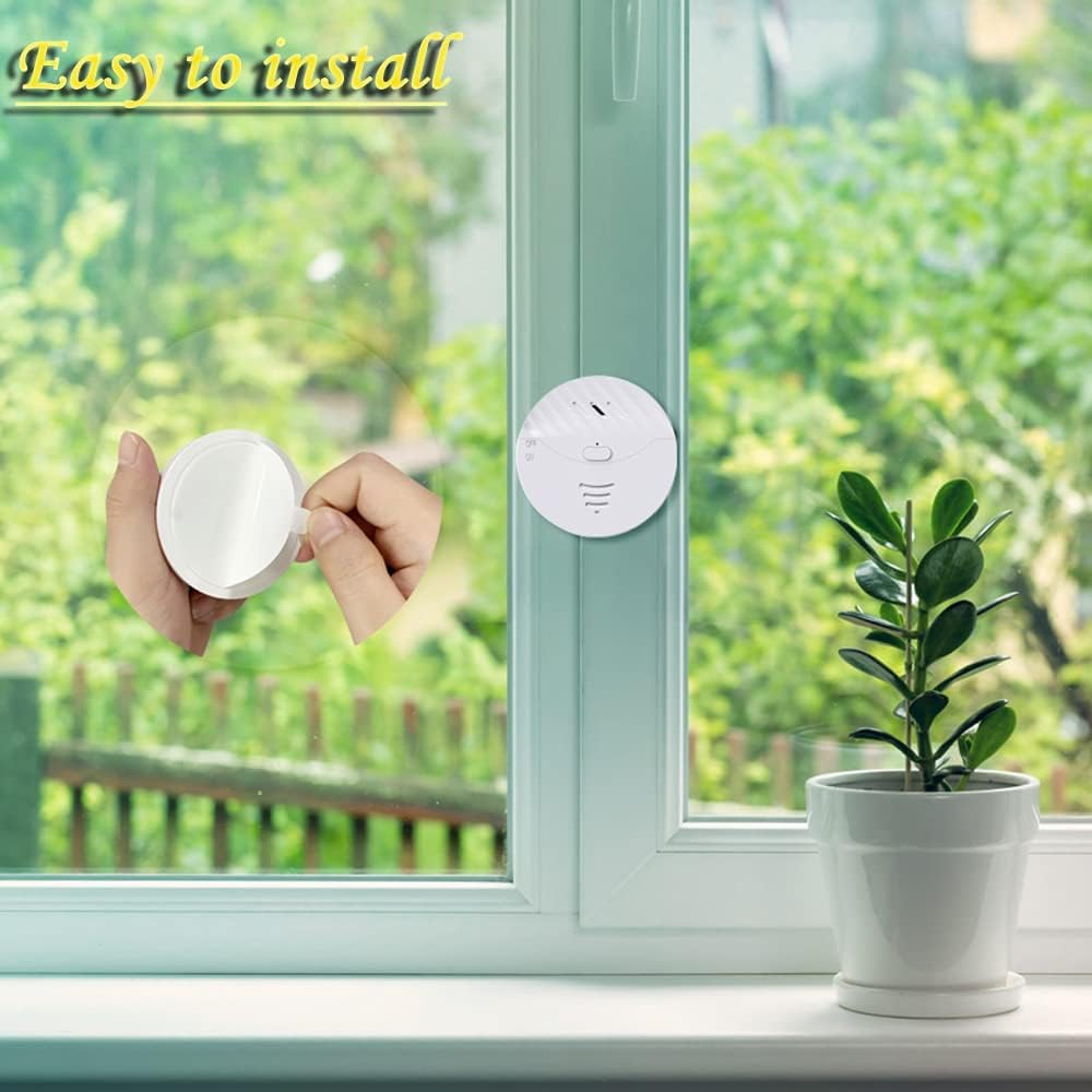 WiFi Window Alarm System, 4 Pack Glass Break Detection with Phone APP, 120dB Smart Alarms with Adjustable Vibration Sensor for Car,Home Security (4)