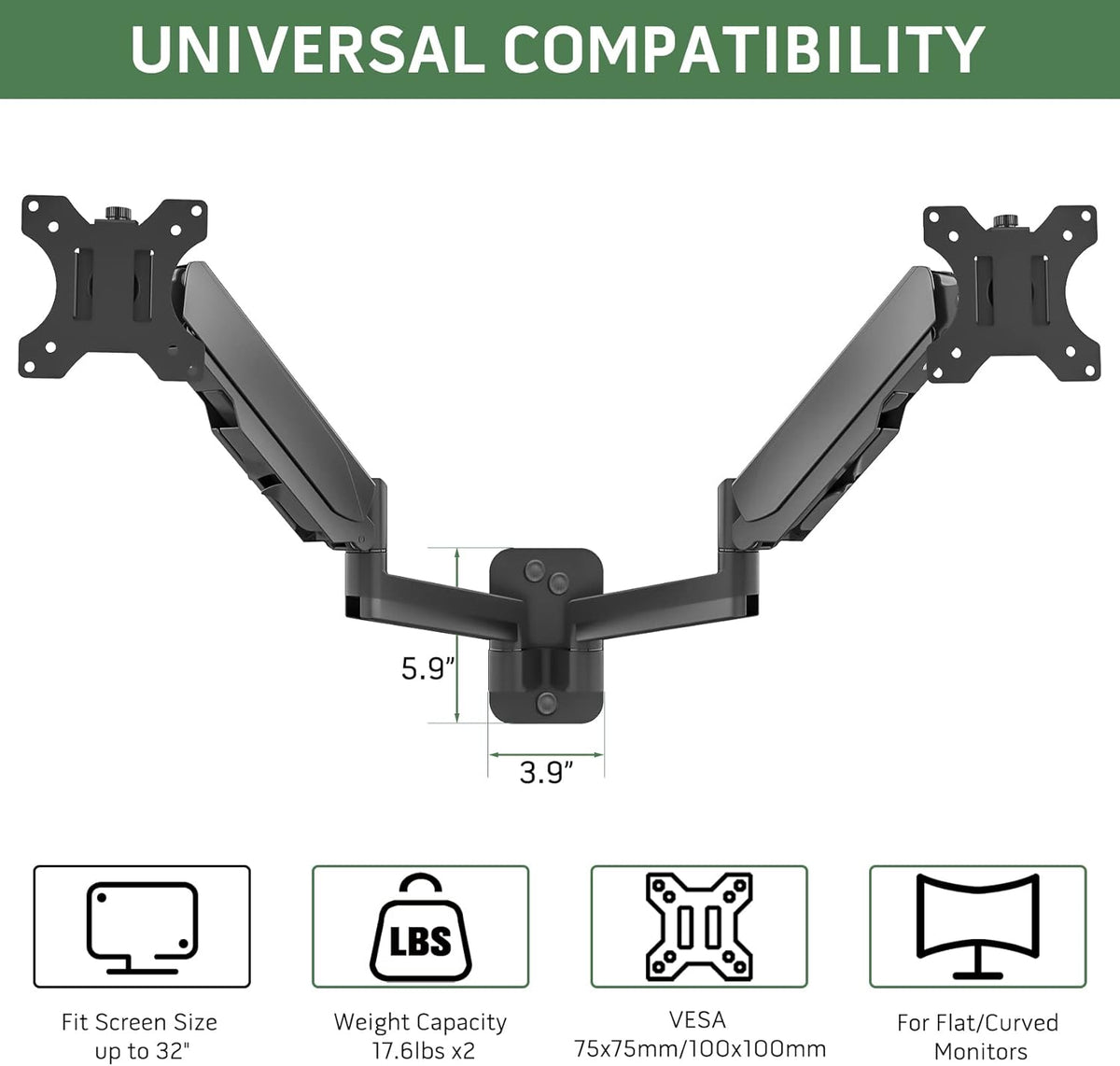 UPGRAVITY Dual Monitor Wall Mount for Two 17-32 inch Flat Computer Screens