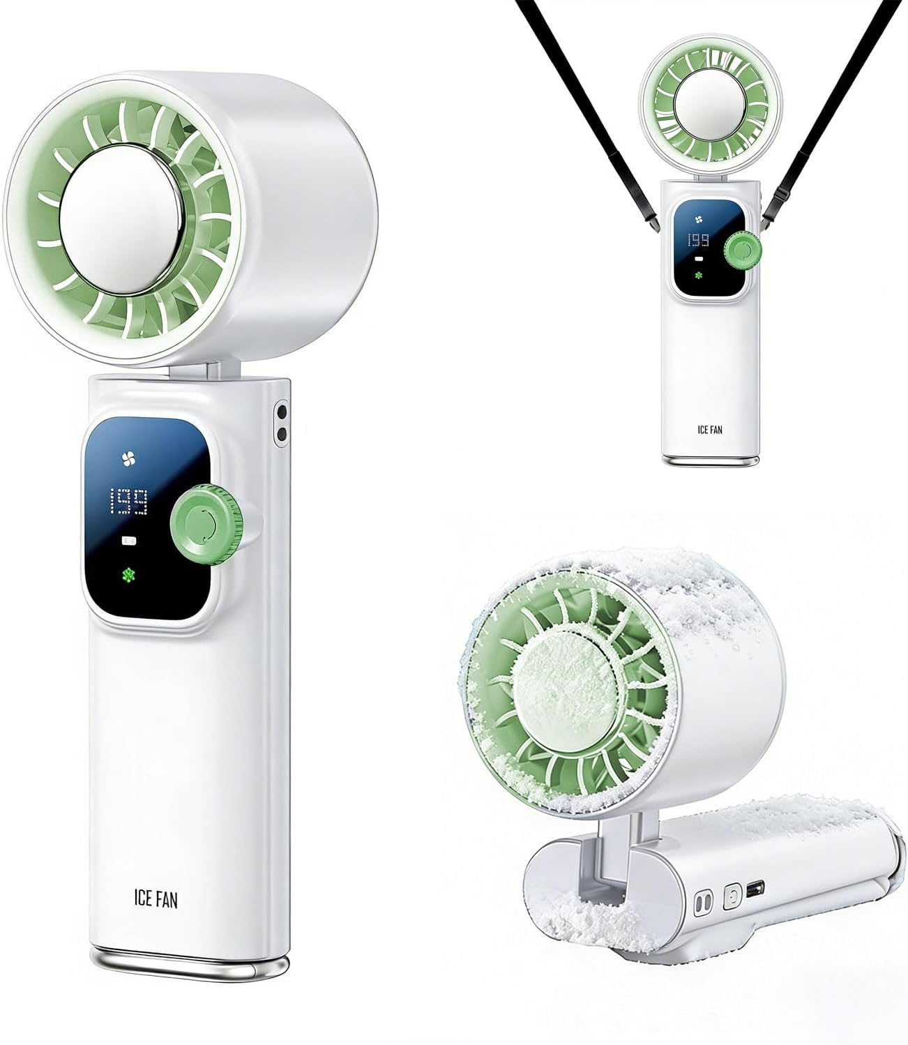 Portable Handheld Fan with Ice Cooling Personal Rechargeable Mini Neck Fan | 20000RPM,199-Speed 4000mAh Battery Powered up to 15hrs with LED Display for Travel, Camping & Outdoor, White