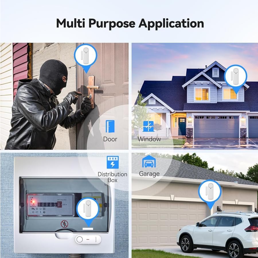 Loopo Smart WiFi Door & Window Alarm Sensor Chime, 100dB Wireless Door Chime with App Alerts, Tuya Smart Life, Compatible with Alexa & Google, No Hub Required, for Home Kids Safety, 2-Pack