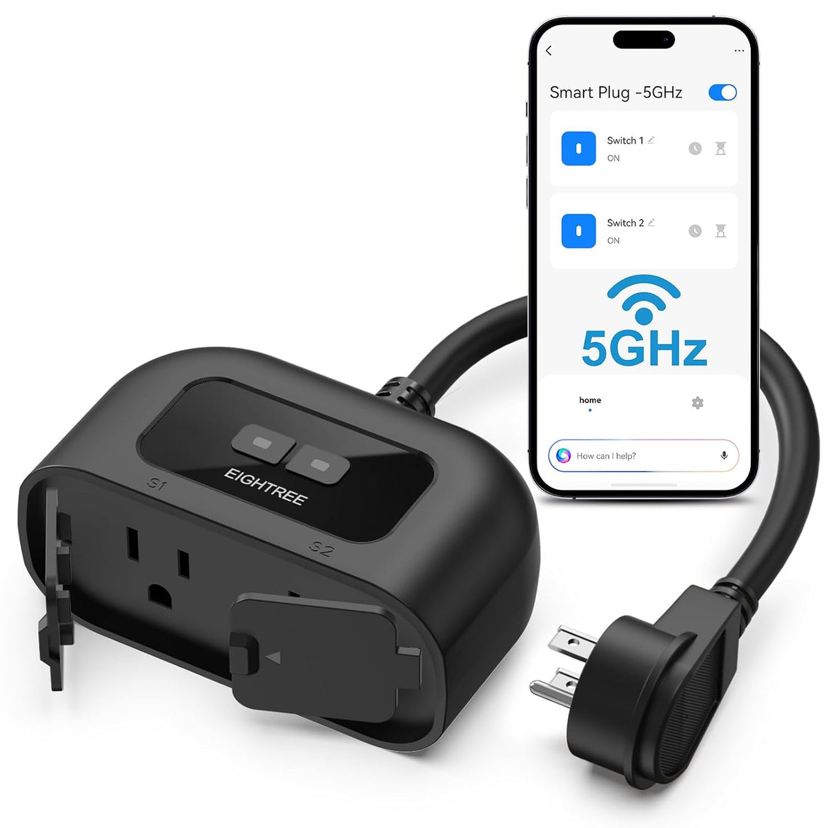 EIGHTREE 5GHz Outdoor Smart Plug, Timer Outlet with 2 Independently Outlets