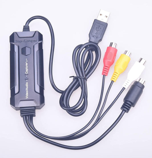 USB 2.0 Video Capture Card, VHS to Digital Converter, Audio Video Grabber for Windows10/11, Mac, Digitize VHS Tapes, Hi8, VCR, Camcorder, DVD, Gaming, with RCA/S-Video to USB Adapter