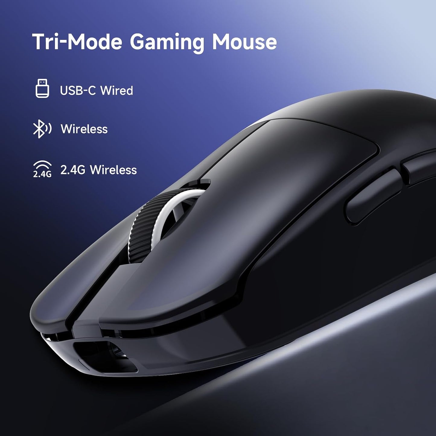 MCHOSE L7 Pro Wireless Gaming Mouse Super Light 39g, Gaming Mouse Esport with 26K DPI, Optical Switch, Programmable Buttons, Dual 8K Polling and PAW3395 Sensor, Tri-Mode Connection, PC/Mac - Black
