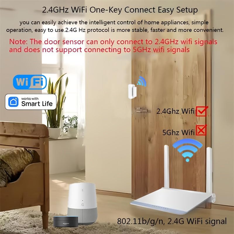 Loopo WiFi Door Window Sensor, Smart Contact Sensor with App Alerts, Compatible with Alexa & Google Assistant, Tuya Smart Life App Door Open Detector, 2.4GHz WiFi Only, No Hub Required, , 2 Pack