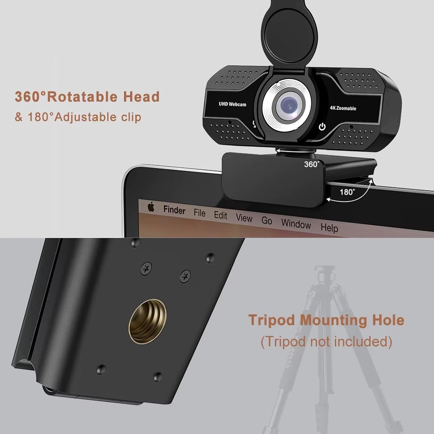 1080P HD Webcam with Microphone, Noise Cancellation, Privacy Cover, Wide-Angle Lens, Auto Light Correction, Plug & Play USB Webcam for Laptop, Desktop, PC, Zoom, Skype, Stream