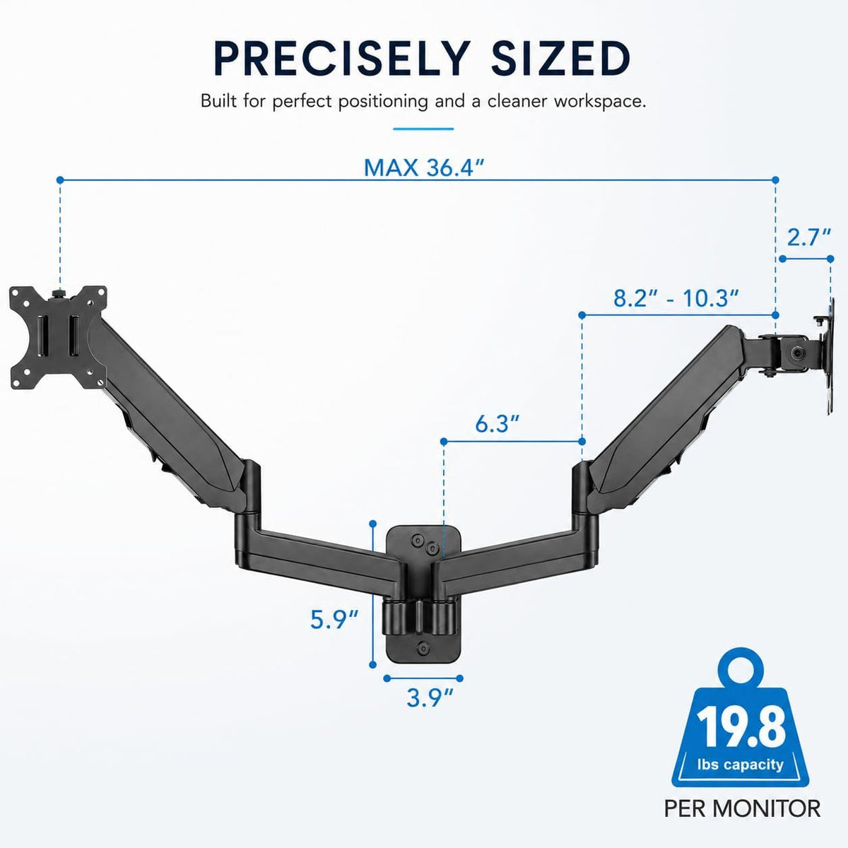 Mount-It! Dual Monitor Wall Mount Bracket - Double Computer Monitor Wall Mount With Two Height Adjustable Full Motion Arms Tilt up to 17" - 32" Inch Screens with 75, 100 VESA Patterns, 19.8 Lb Per Arm