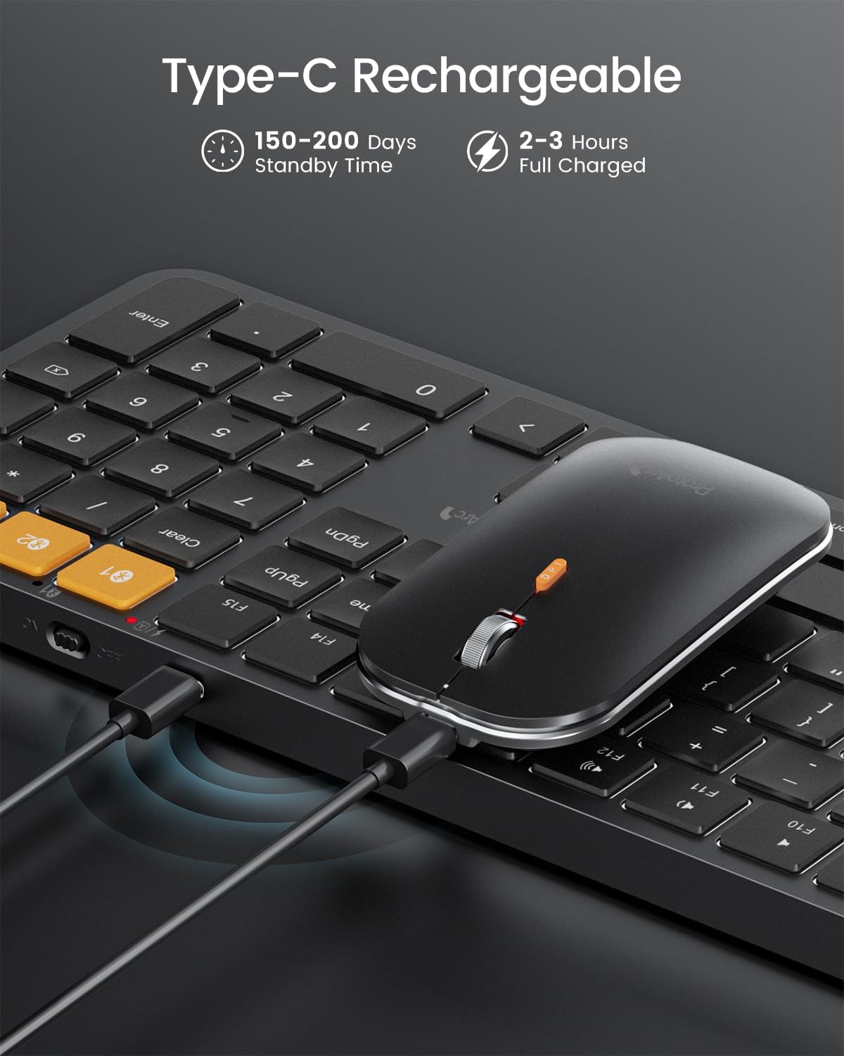 ProtoArc KM100-A Backlit Bluetooth Keyboard Mouse Combo for Mac, Black