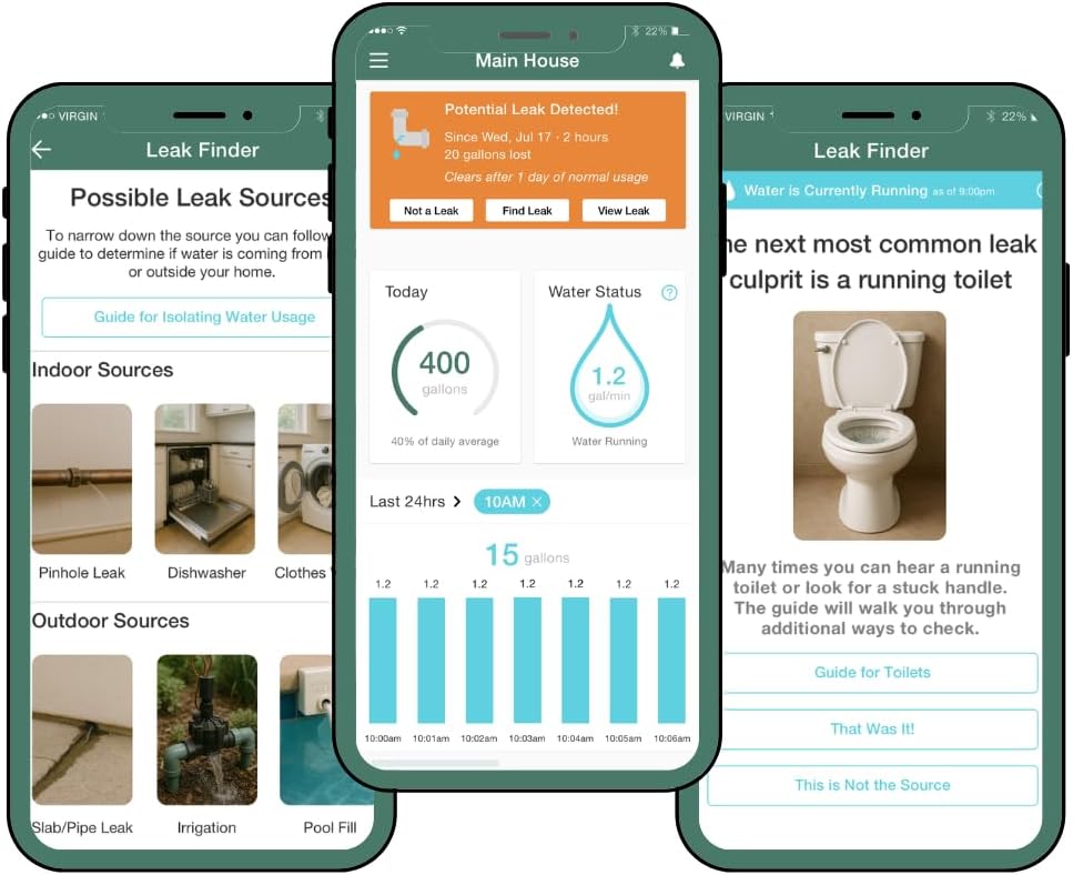 Flume F2X Smart Home Water Monitor and Leak Detector (Newest Model) – Real-Time Water Usage Tracking, Indoor/Outdoor Leak Alerts, Irrigation & Sprinkler Monitoring, Easy No-Plumbing Installation