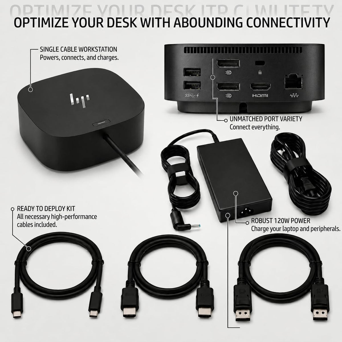 HP Docking Station for Laptop Dual Monitor and Charging Bundle - HP USB-C G5 Essential Dock 72C71AA#ABA with 120W Adapter, HDMI, DisplayPort, USB-C Cables & Microfiber Cleaning Cloth