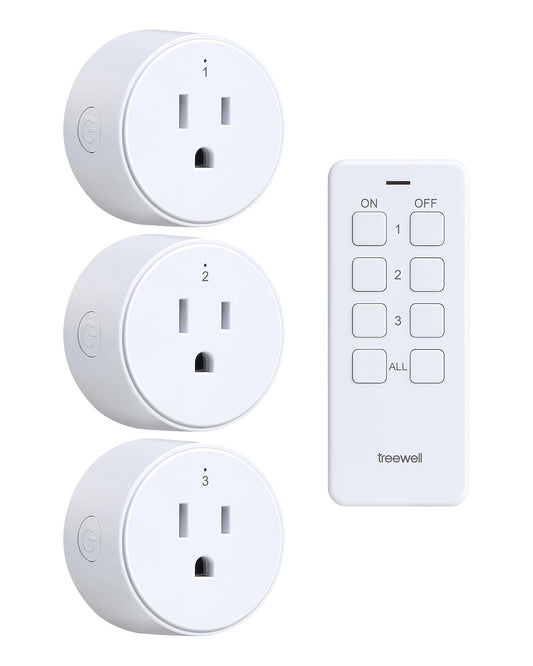 Remote Control Outlet with All ON/Off Portable Magnetic Switch | 200FT Wireless Range, Mini Round Outlet Plug, 15A/1875W, for Lamps/Lights/Household Appliances, FCC listed, Pre-Programmed