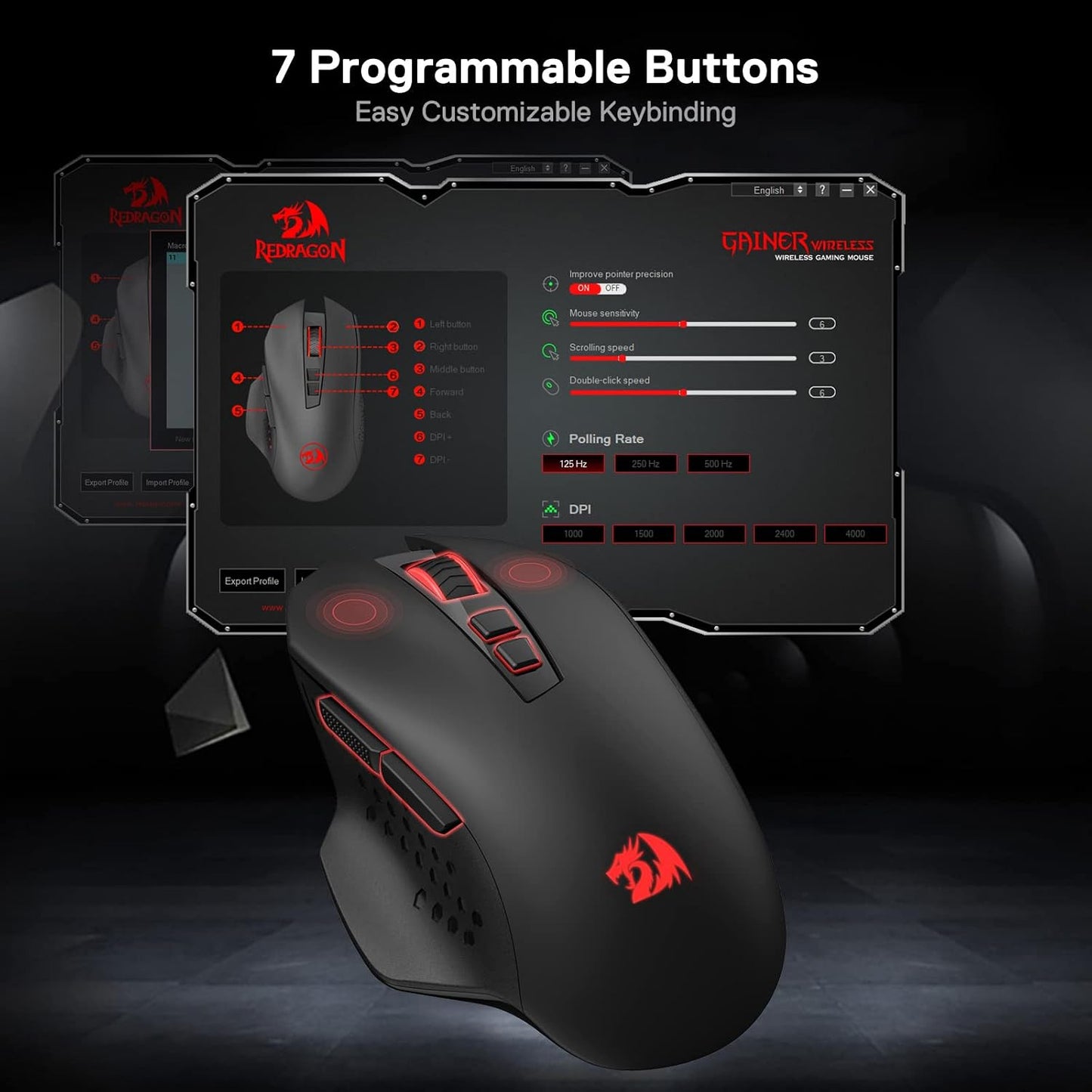 Redragon M656 Wireless Optical Gaming Mouse 4000 DPI Remapping Keys | Cable-Free 0 Delay, Smooth Precise Tracking, Custom Macro Keybinds, Ergonomic Grip Body Comfort