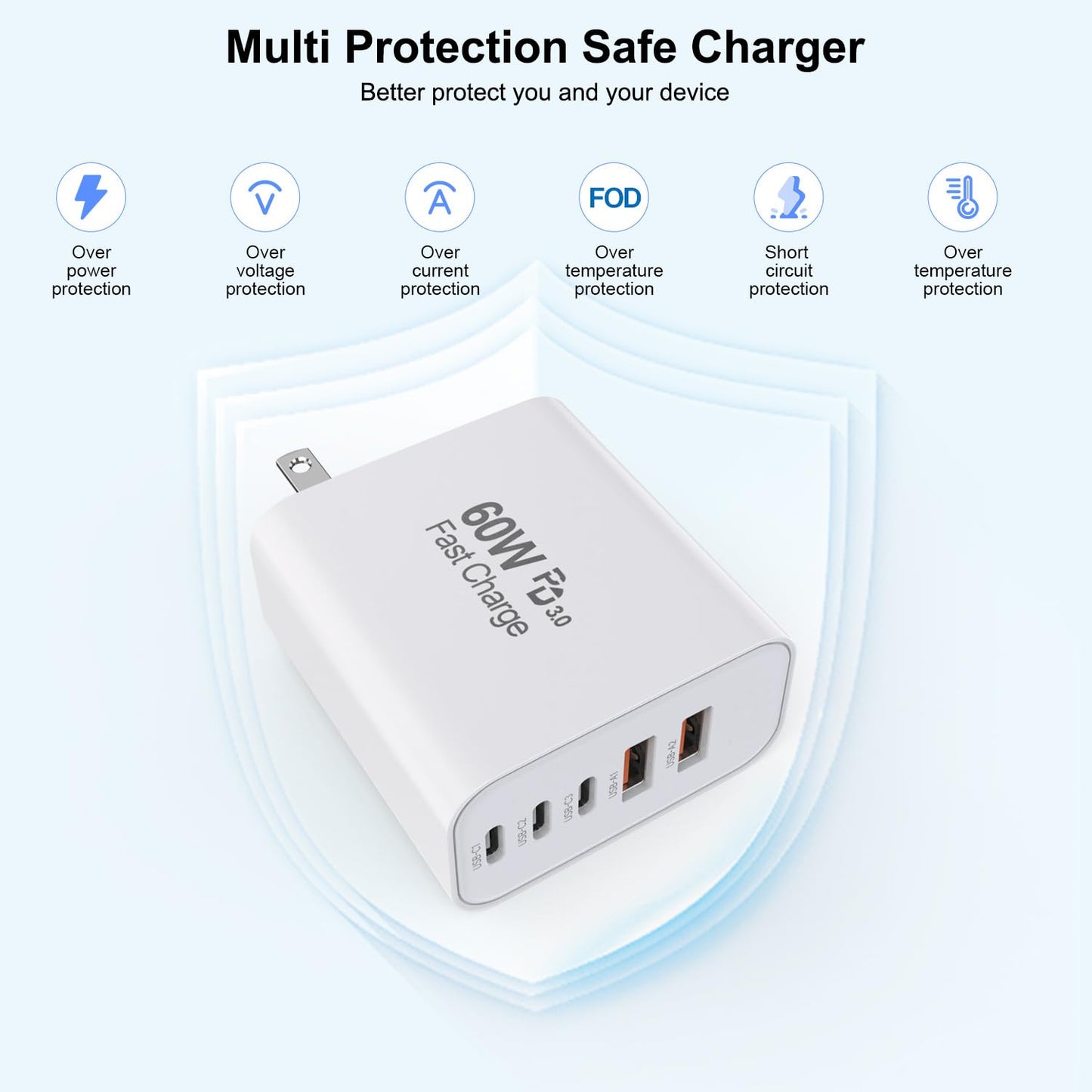 3 Pack Apple 17 Pro Max Charger Fast Charging,PD 60W 5 in 1 Multiport USB C Wall Charger Block Fast Charging, iPhone 16 Plug Cube Quick Charge for iPhone17 Air/16/16e/16 Pro/15Pro Max/14/13/12/11/iPad