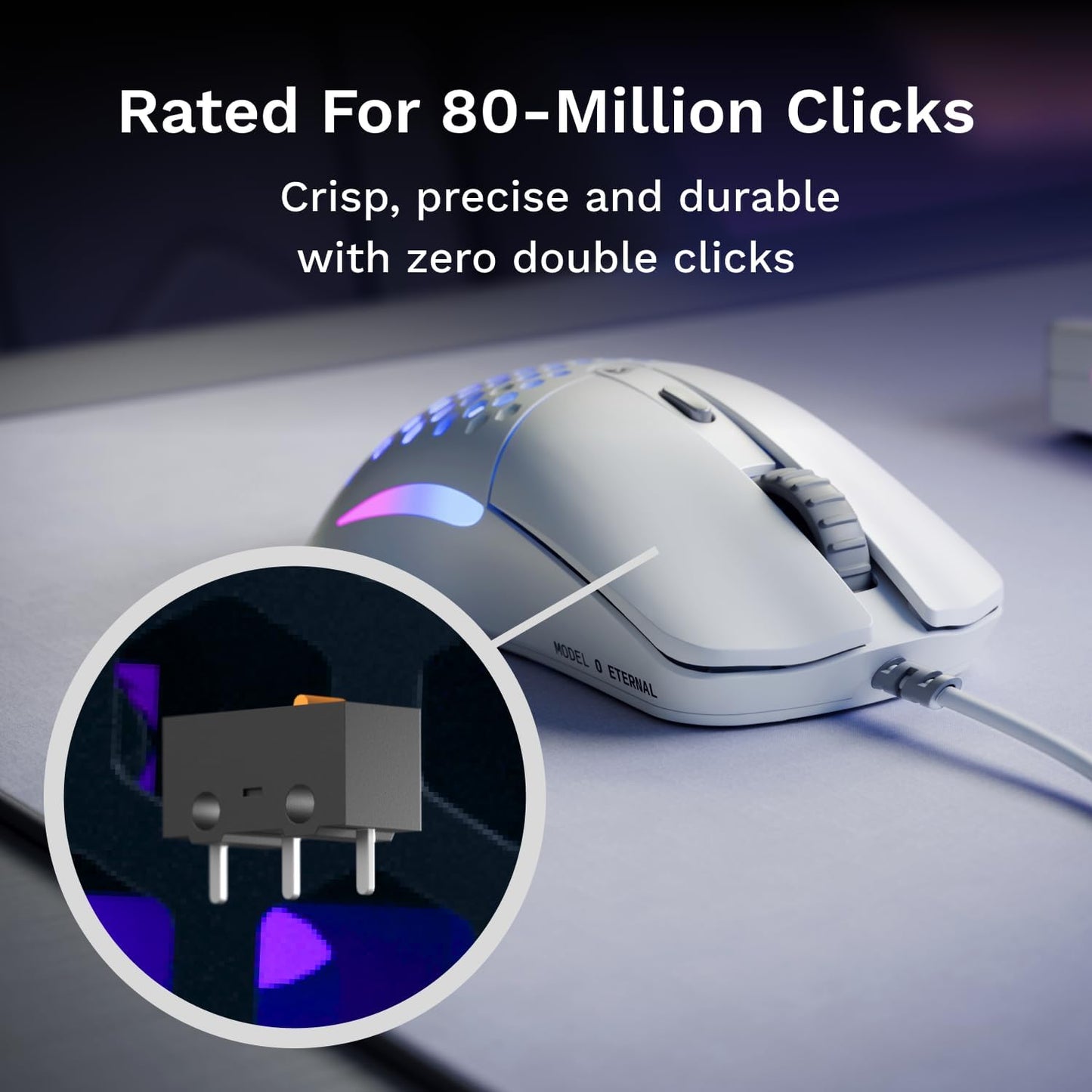 GLORIOUS Model O Eternal Ultralight RGB Gaming Mouse - Wired - 55g Lightweight - Customizable RGB Lighting - 6 Programmable Buttons - Symmetrical Design - 12K DPI Optical Sensor - PC/Mac - White