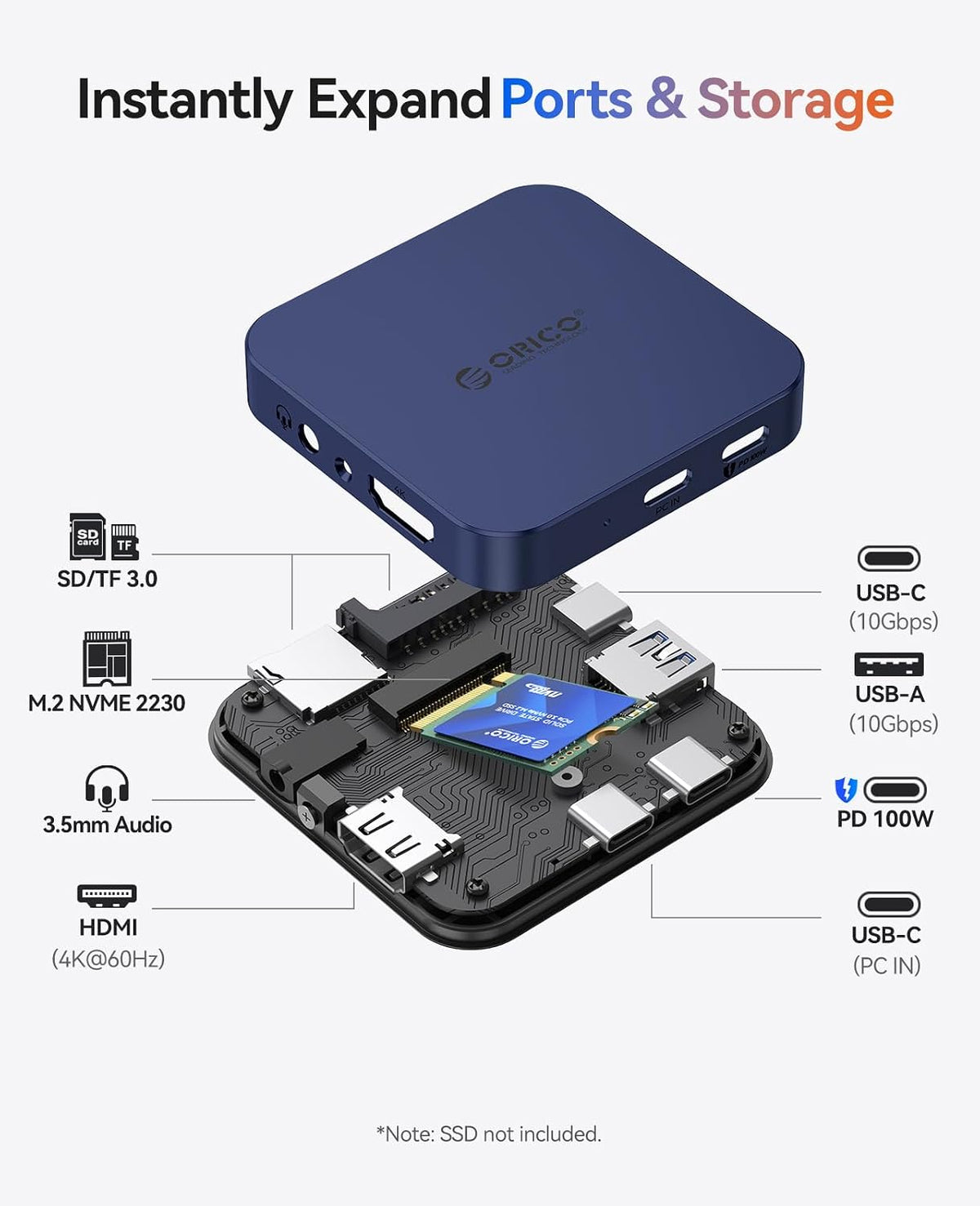 ORICO 10Gbps Magnetic Docking Station with M.2 2230 NVMe Enclosure