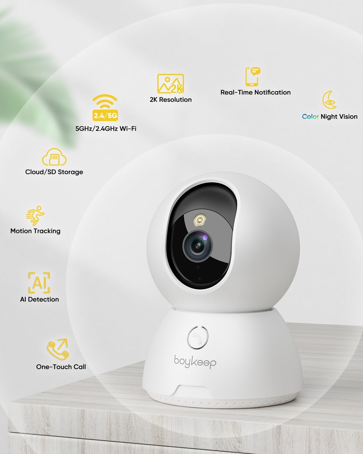 BoyKeep 2K Cameras for Home Security, 2-Pack Indoor Camera with Night Vision, Pet Camera Indoor with Phone App, Motion Detection, 2-Way Audio, Cloud/SD Card Storage, Compatible with Alexa