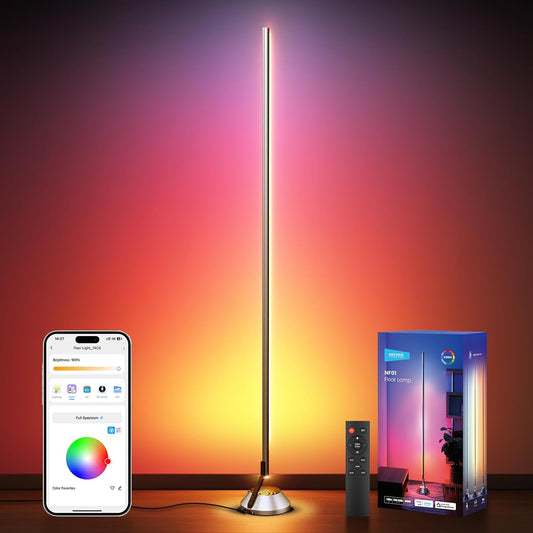 NEEWER Smart RGB IC W Floor Lamp, 1500lm LED Standing Corner Light Compatible with Alexa Google, APP Control/AI DIY/Music Sync/16 Million Colors, Ambience Lighting Bedroom Living Room Home Decor, NF01