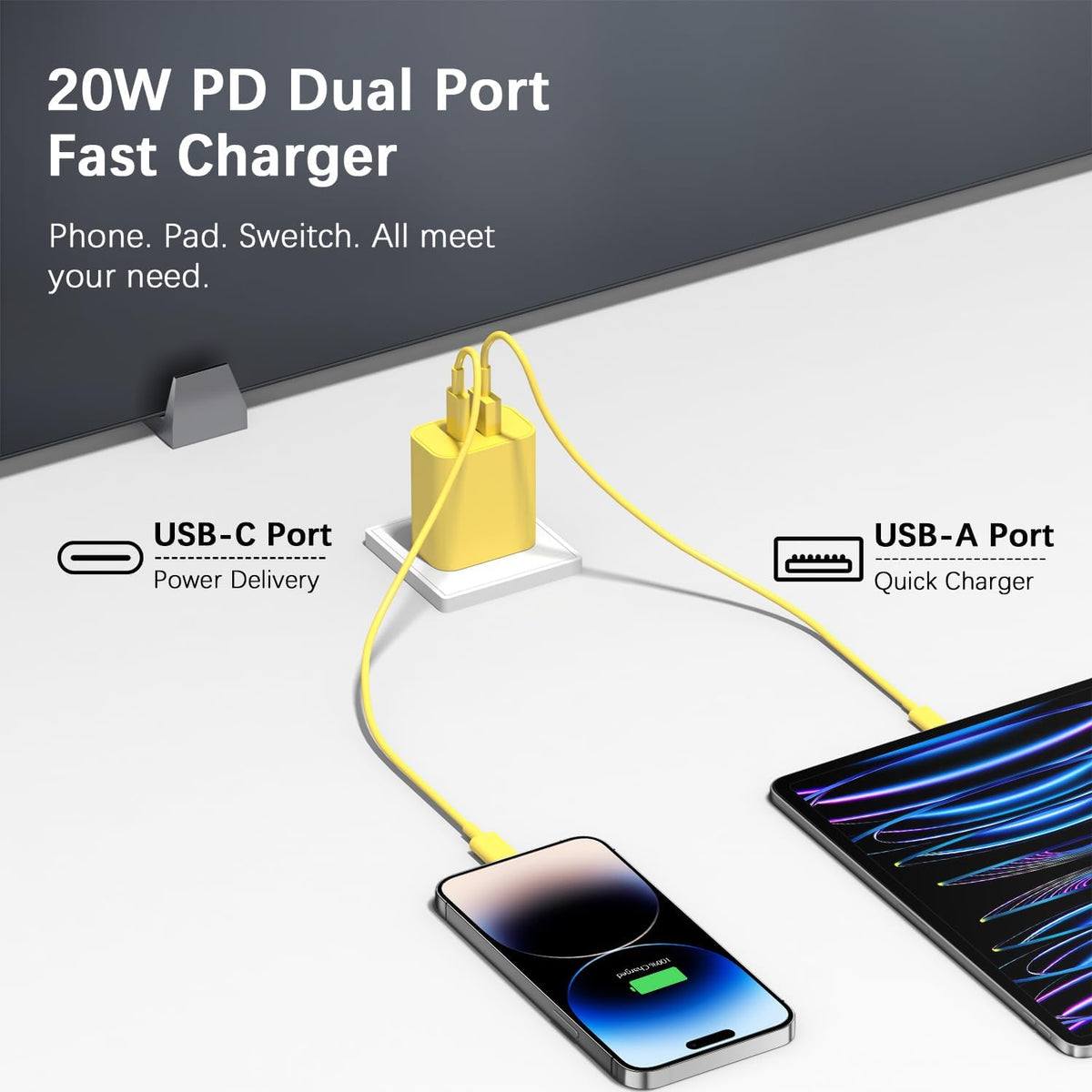 iPhone 17 16 15 Charger Fast Charging USB C Charger Block Type C Chargers Charging Block with 3 Pack 10FT Cable for iPhone 17/17 Plus/17 Pro Max/16/16 Plus/16 Pro Max/15 Pro Max/iPad Pro(Yellow)