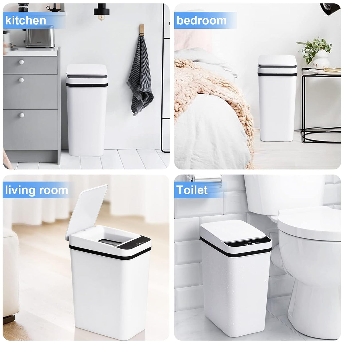 Anborry Bathroom Trash Cans with Lid 2 Pack Touchless Automatic Motion Sensor 2.2 Gal & 4 Gal Small Garbage Can, Smart Electric Narrow Garbage Bin for Bedroom Office Kitchen (White)