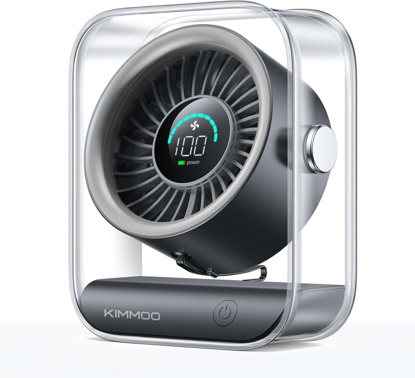 KIMMOO Rechargeable USB Desk Fan, Quiet Table Fan with Turbo Airflow, 100 Speeds, Digital Display, 90° Rotating, Small Battery Desktop Fans for Bedroom Home Office Travel, Black