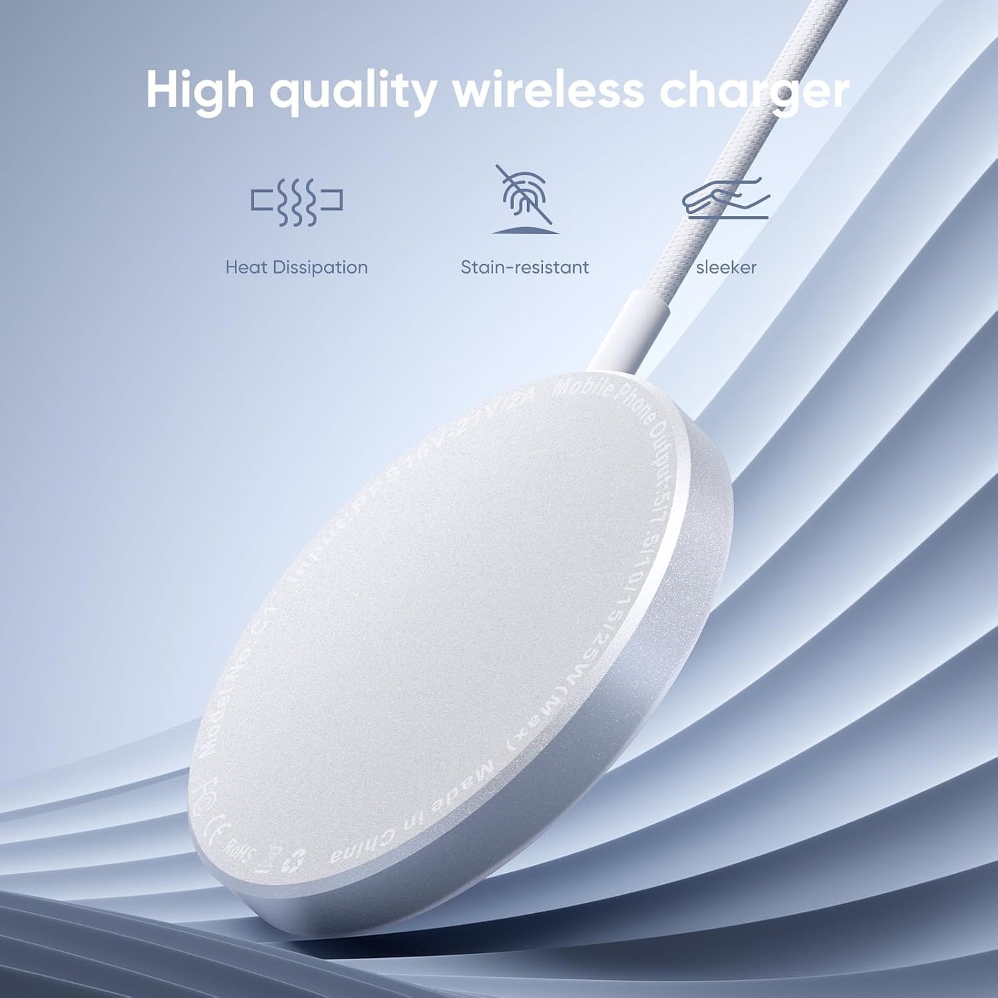MagSafe Charger 2 Pack 25W Magnetic Wireless Charger Fast Charging Pad | Two magnetic charging pads with braided USB C cables, compatible with iPhone 17/16/15/14/13/12 and AirPods 4/3/2/Pro