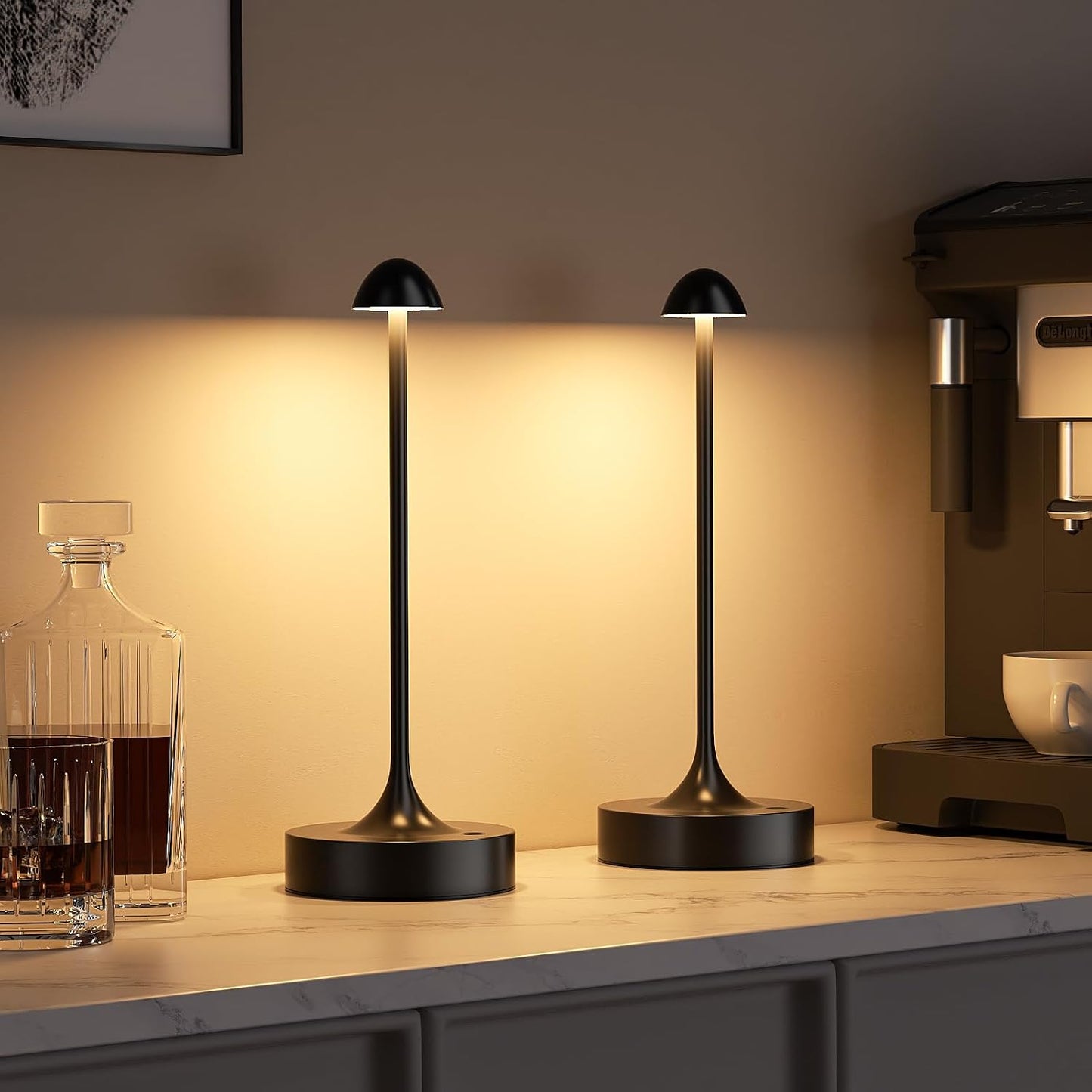 Cordless Rechargeable Table Lamp, Battery Operated Desk Lamp, Black, 2 Pack | Wireless Night Light, 3 Color Modes, Stepless Dimming, Portable LED Lighting for Dining Room, Restaurant, Bedside, Kitchen