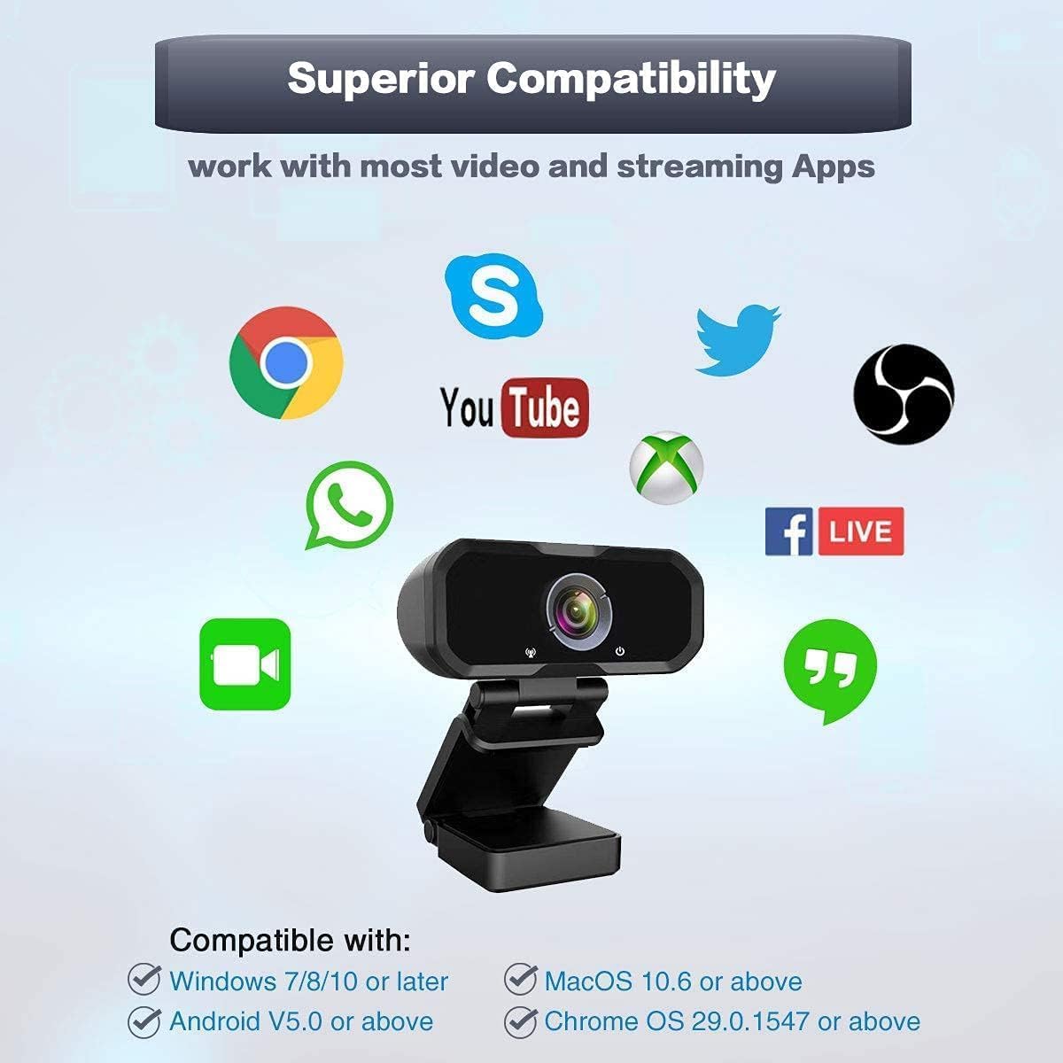 Webcam 1080p HD Computer Camera Microphone Laptop USB PC Webcam | with Tripod Stand, 110 Degree Live Streaming Widescreen Recording Pro Video Web Camera for Calling, Conferencing , Switch 2