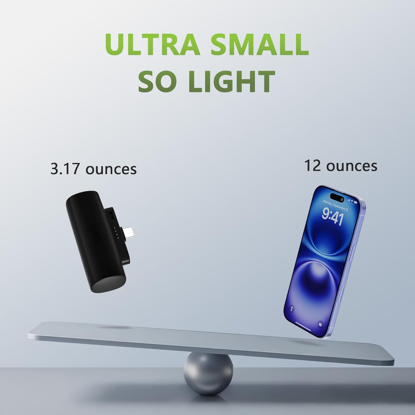 Miady 2-Pack Mini Portable Charger Built-in USB C Connector Small PowerBank | 5000mAh丨Lightweight丨for Backpack Travel丨Compatible with iPhone 17 Galaxy Android丨Ultra-Compact丨Flight-Safe丨18Wh丨White+White
