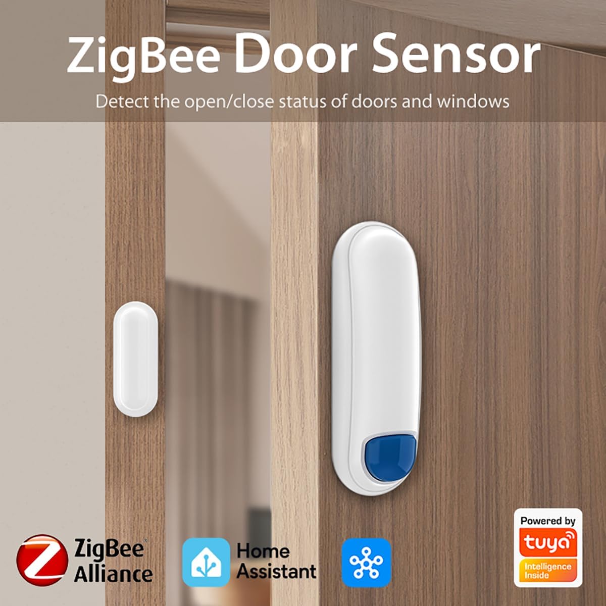 Zigbee Door Window Contact Sensor, 24h Monitor, SmartThings, Home Assistant | 24-hour monitoring for doors & windows; requires a Zigbee hub (not included); works with SmartThings, Home Assistant