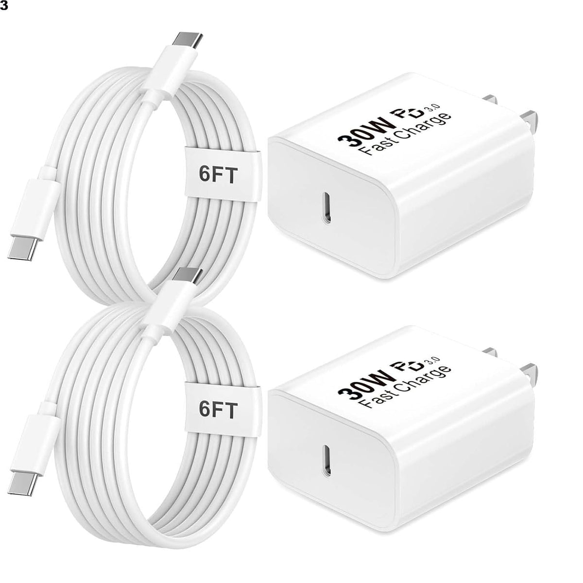 30W USB C Charger Block 2-Pack with 6FT 60W USB C to USB C Cable for iPhone | Built-In Smart Chip Full Safety Protection, for Bedroom & Office, Compatible with iPhone 17/16/15 Series, iPad Samsung Galaxy