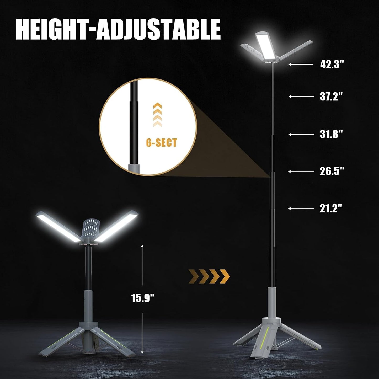 Telescopic Tripod Camping Light, 40" Adjustable Height, 20H Runtime &1000LM | Outdoor Lamp for Camping Emergency Power Outage Survival Gear - Grey