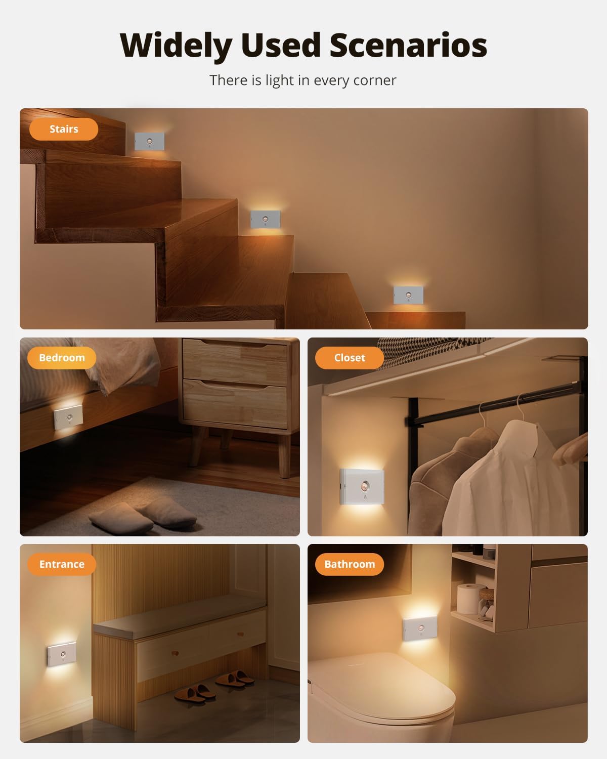 wowatt 6PCs Rechargeable Night Light Motion Sensor Indoor,3 Color Changing