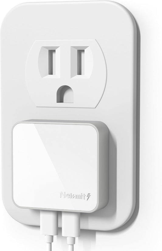 Nekmit Dual USB C Wall Charger, 50W PD PPS Fast USB Charger Block with 2 USB-C Ports, Flat USB Wall Plug Adapter with Fixed Prongs for iPhone 17/16, MacBook Air, iPad and More (White)