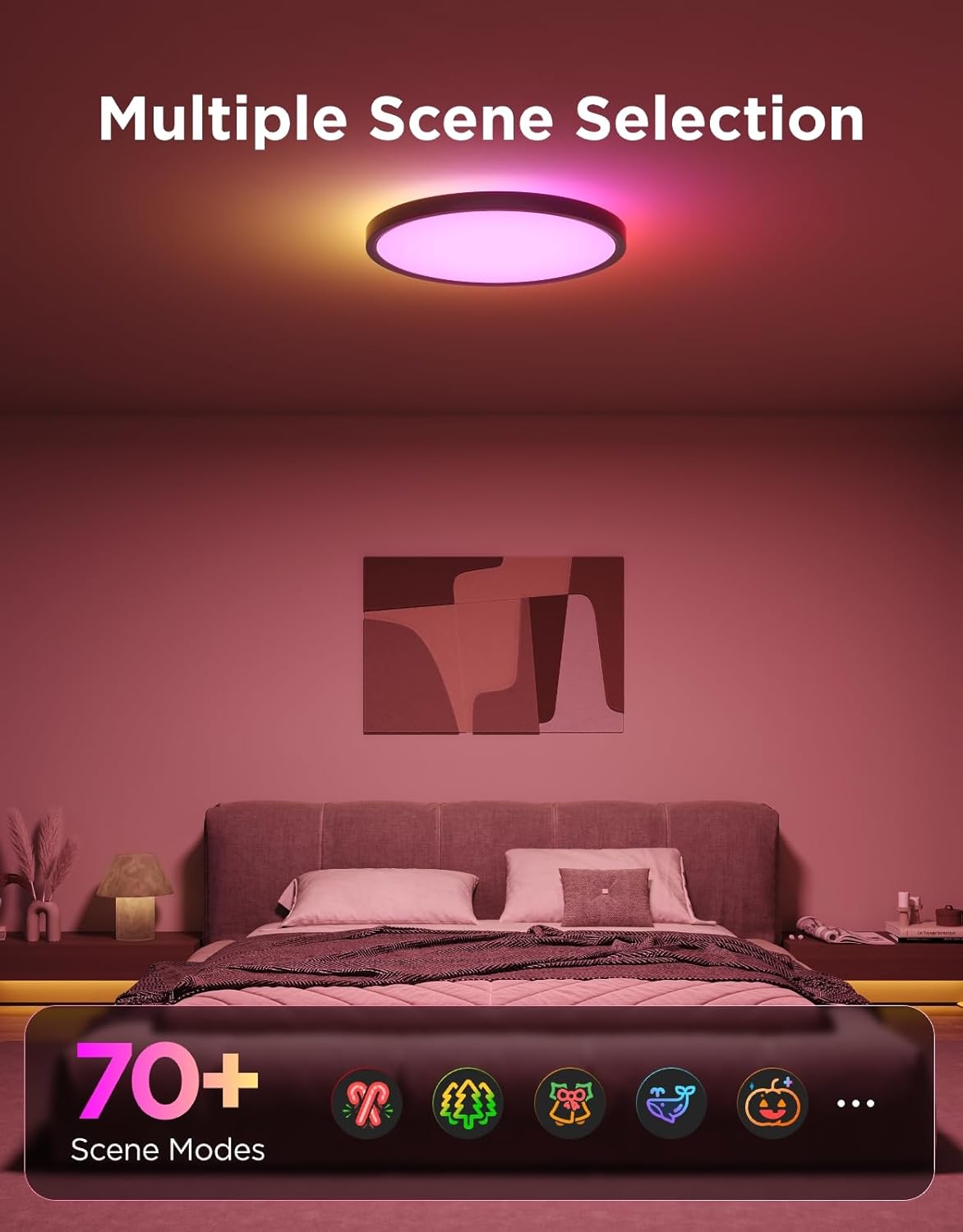 Govee Smart Ceiling Light, RGBIC 2400LM 2700K-6500K 12 Inch 1 Pack Black | RGBIC LED Flush Ceiling Light Fixture, 2400LM DIY Colors, Works with Matter Alexa for Bedroom, Living Room