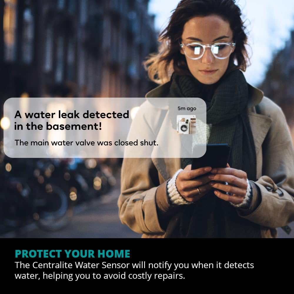 Centralite by Ezlo Water Sensor - Monitors Your Whole Home for Leaks - Detects Water Leaks in a Kitchen, Bathroom, Basement or Laundry Room - Zigbee