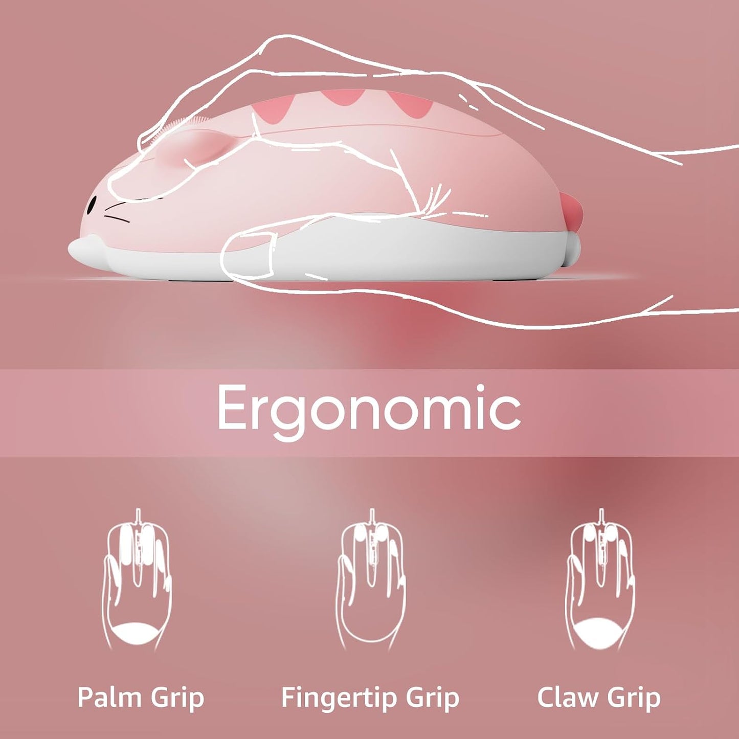 Akko Cat Theme Wireless Gaming Mouse Pink, Tri-Mode Mouse BT3.0/BT5.0/2.4G, Cute Optical Cordless Cartoon Mice for Computer/Laptop/Desktop/PC, Compatible with Mac/Win (Pink Angie)