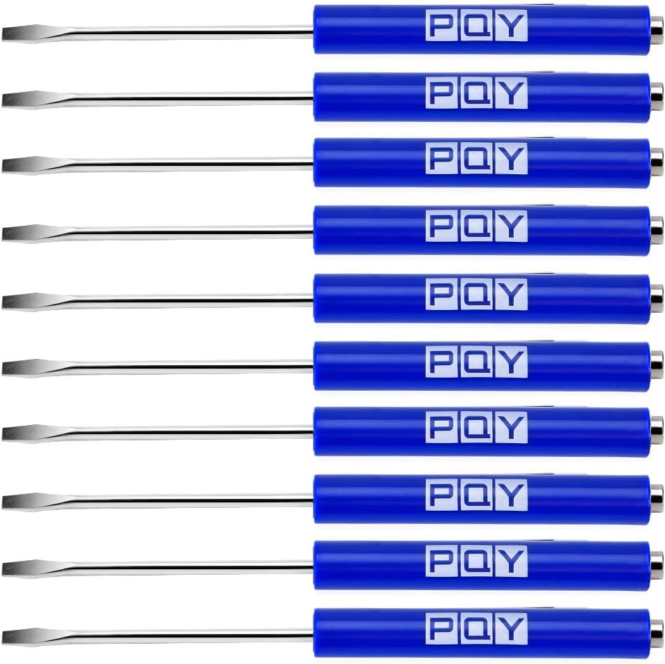 10Pcs Mini Pocket Screwdriver with Clip Magnetic Slotted Small Screw Drivers with Flat Head for Mechanical, Electrician (green)