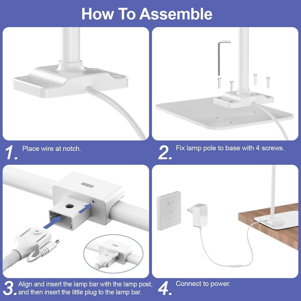24W Led Desk Lamps with Base for Office Home, 31.5-in Double Head, White