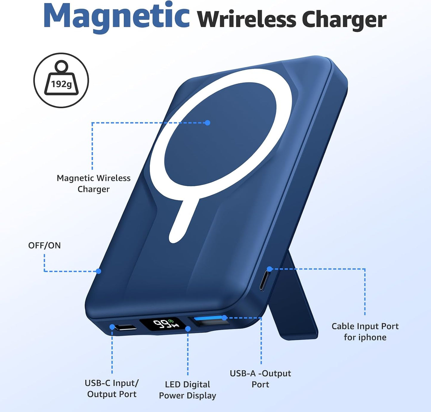 Azmuth for MagSafe Portable Charger, 10000mAh Magnetic Power Bank 20W PD | Fast Charging,Wireless Battery Pack with LED Display & Stand,Travel Essentials,for iPhone 17/16/15/14/13/12 Series