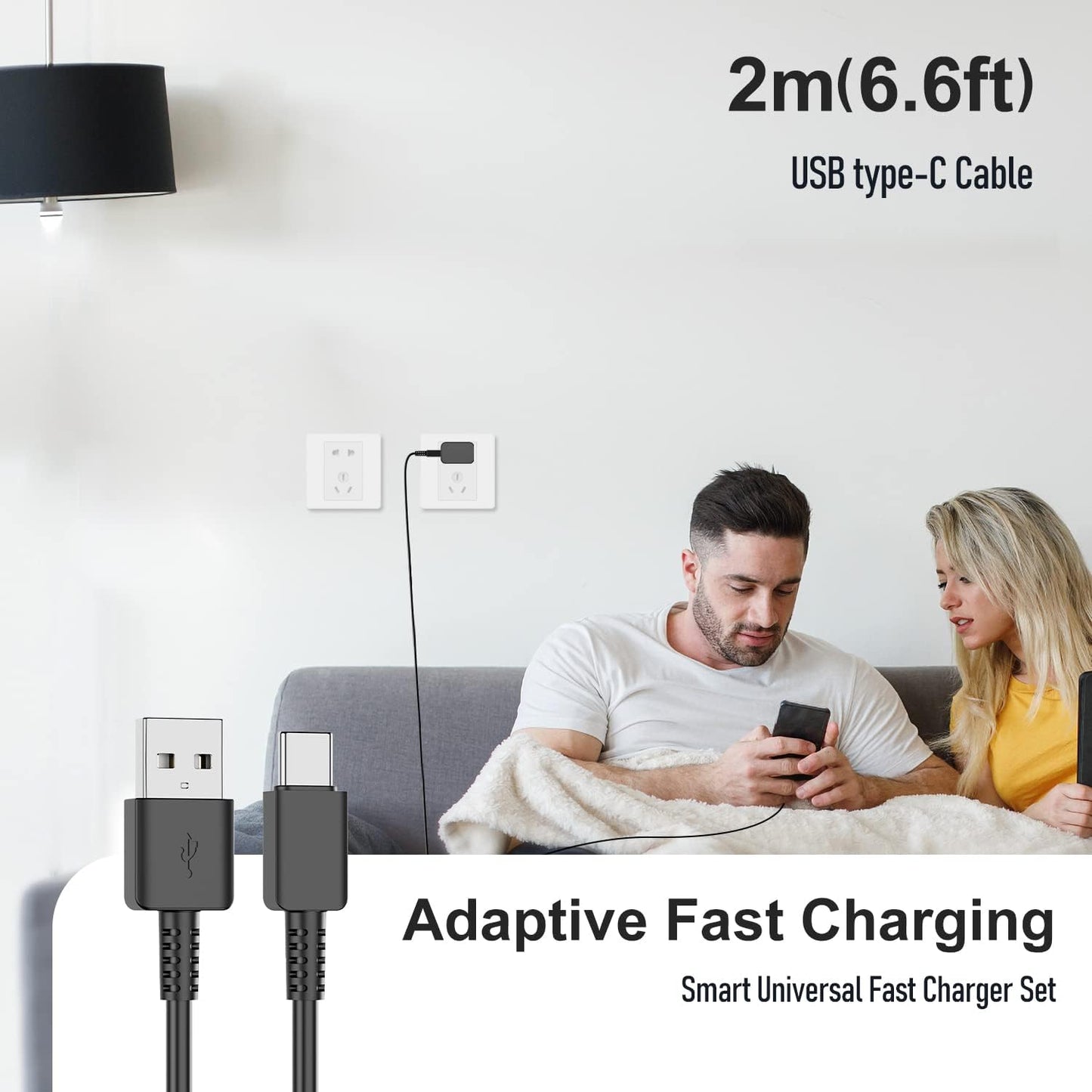 Samsung Galaxy S10/S9/S8 2 Pack Adaptive Charger with USB-C Cable 6FT Black | USB Type-C fast charging cables for Galaxy S10e/S20/S21/Note 8/9/10/20/A70/A50/A51/A52/A42/A32/A13/A12 Ultra Plus, 6FT Black