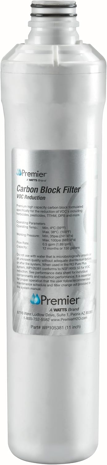 Watts Premier WP105381 VOC Filter RO Pure Plus Reverse Osmosis Water Filter Replacement Kit, 1 Count, Silver