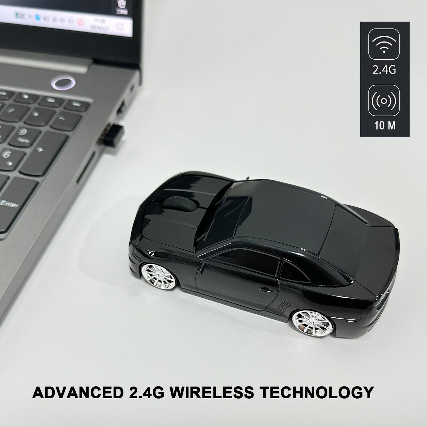 Car Mouse for Compuer, Funny Sport Car Shaped Computer Mouse, 2.4Ghz Wireless Mouse Car Mouse with USB Reciver for Laptop, PC (Black)