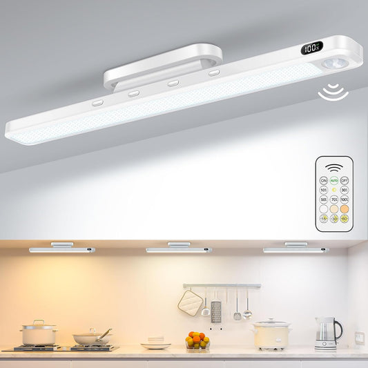 WILLED 3W Motion Sensor Rechargeable Light Bar with Remote, Eye-Care Under Cabinet Lights with Battery Level Display, Vanity Lights for Mirror, Led Light Bar for Cabinet, Closet, Desk and Bathroom
