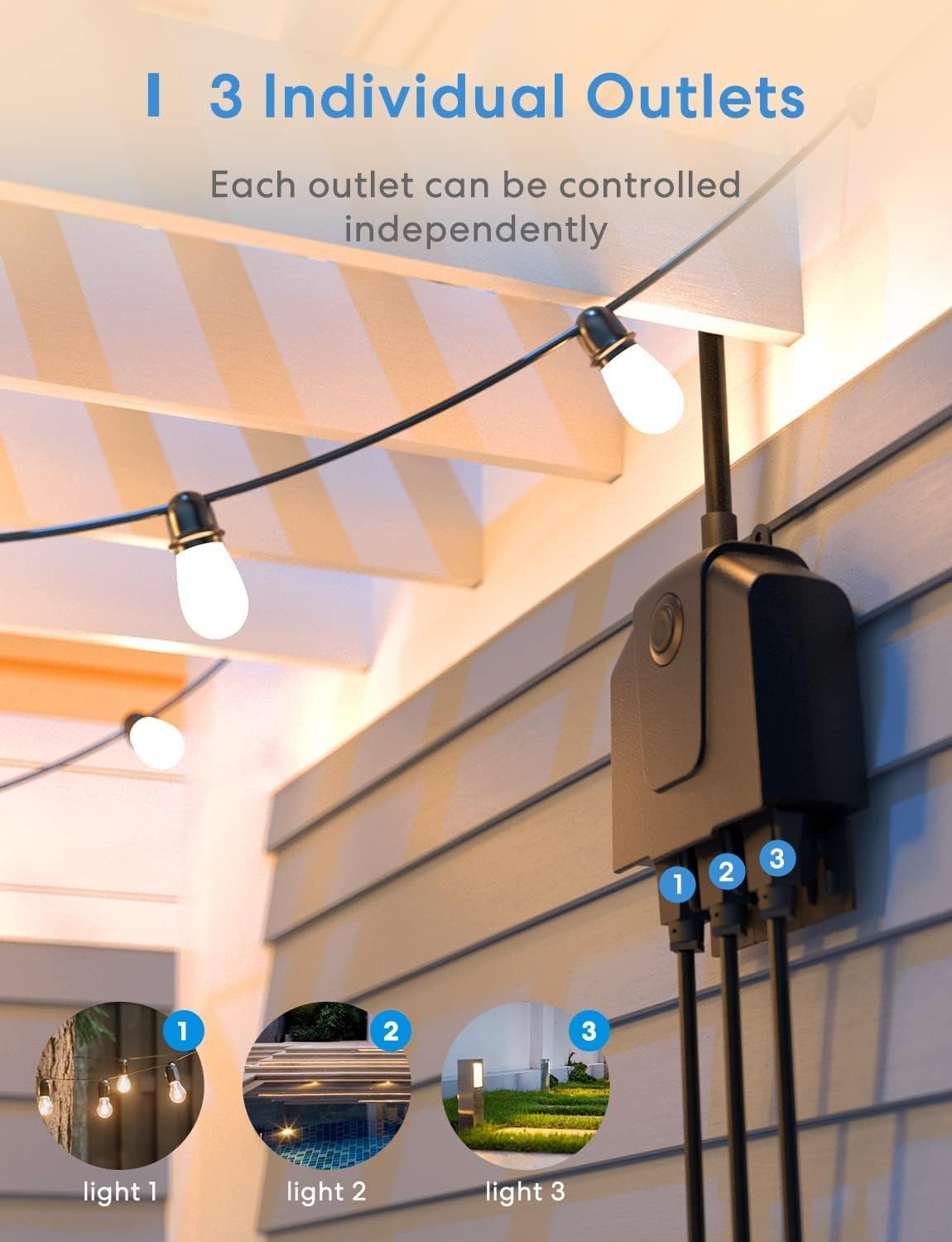 meross Outdoor Smart Plug with 3 Independent Sockets, HomeKit Compatible | App & Voice Control, Auto On & Off Wifi Outlet, Scene & Timer Schedules, Smart Home Automation Alexa Google Home SmartThings