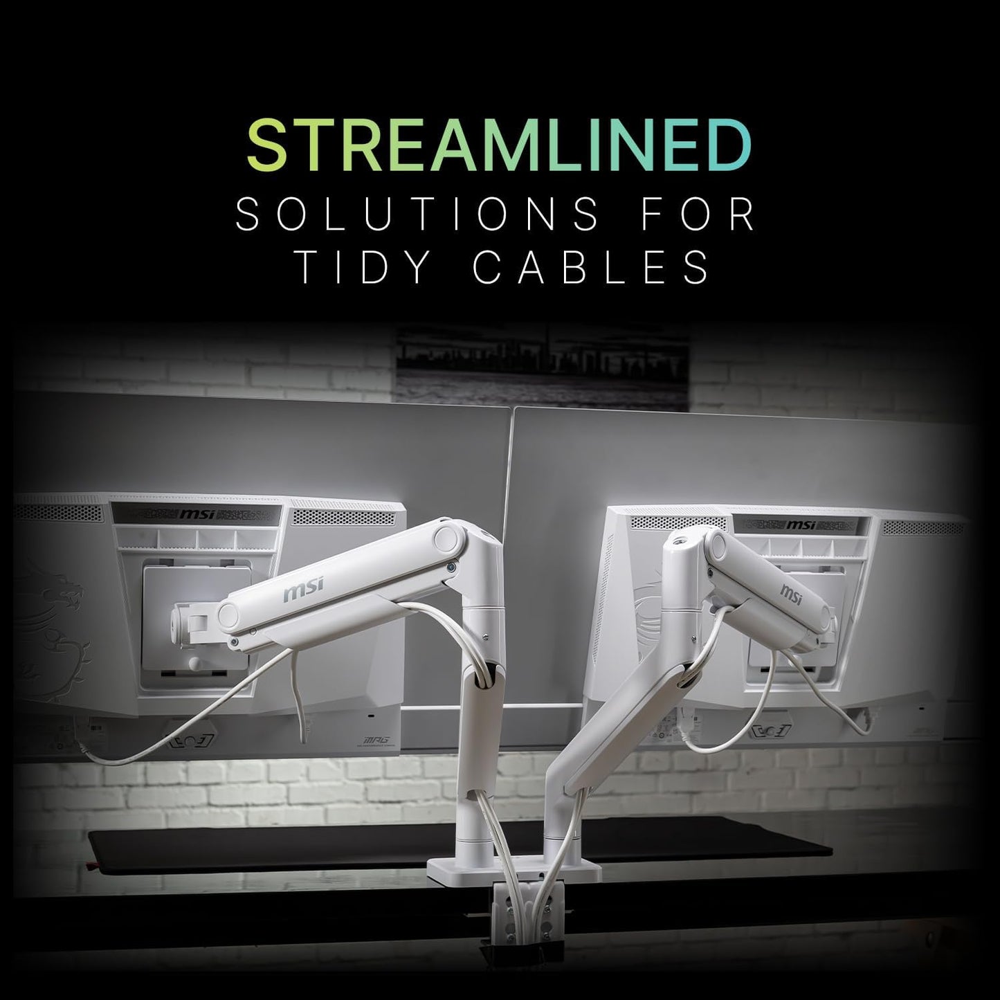 MSI MAG MT201DW - Premium Heavy Duty Dual Monitor Stand Arms, 17-45" Support, VESA Compatible, Adjustable Spring Assisted Mount, 44 lbs per Screen, Clamp & Grommet, Quick Release Plate - White