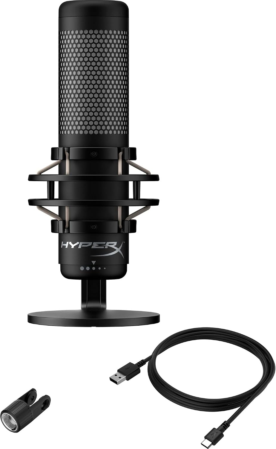 HyperX QuadCast S Condenser Microphone - Customizable RGB Touch-to-Mute, Anti-Vibration, Pop Filter, 4 Polar Patterns, USB, for Streaming and Content Creation, Black (4P5P7AA)