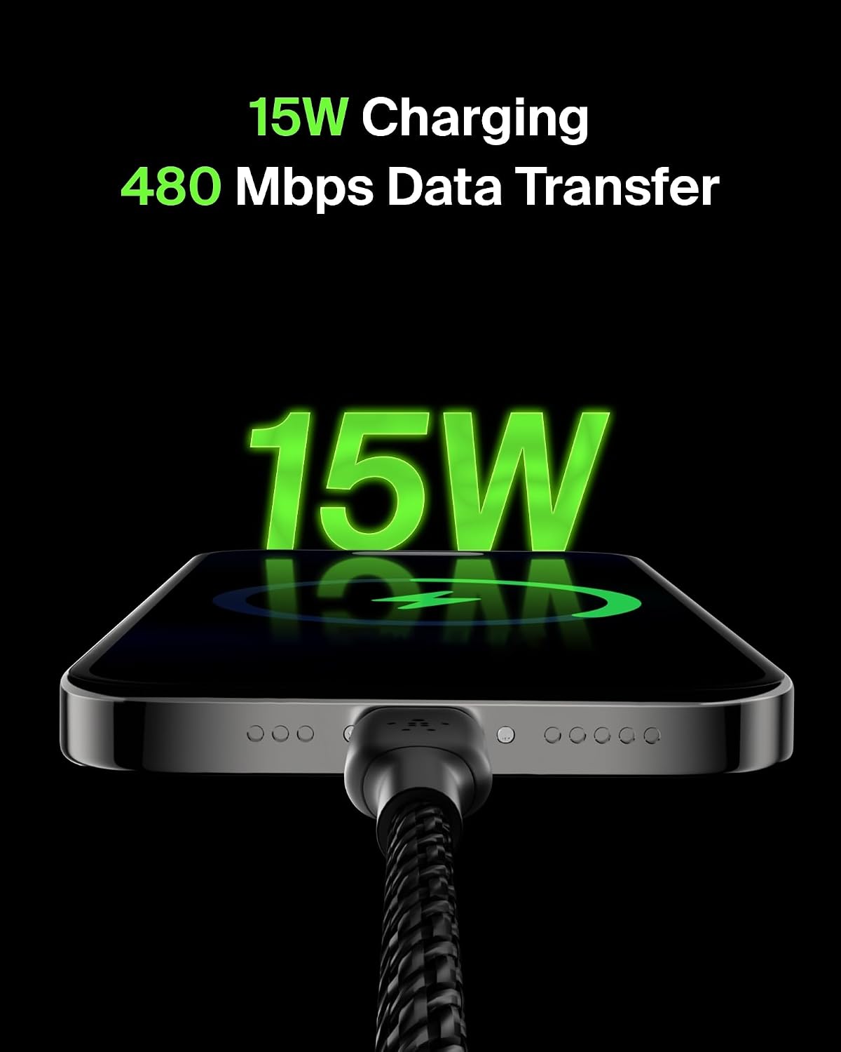 Belkin USB A to USB C 15W Braided Cable, 3.3ft, iPhone Charger Cord | iPhone 17/16/15, Samsung Galaxy S26, Google Pixel 10, iPad, AirPods, Nintendo Switch 2, Steam Deck, CarPlay, car charger cord