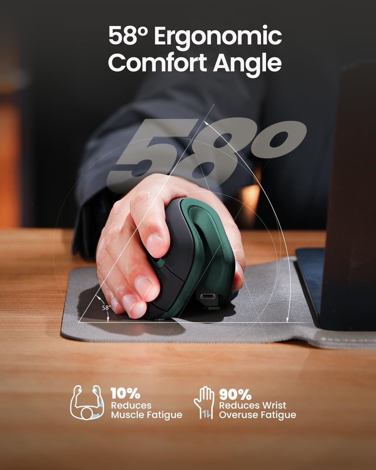 ProtoArc EM11 NL Wireless Ergonomic Mouse, Rechargeable Vertical Mice | 58° vertical design supports a natural wrist posture,connect 3 devices via Bluetooth/2.4G USB-A, 500mAh USB-C rechargeable.